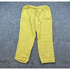 Ashro Pants Womens Medium Yellow Shell Drawstring Flax Lightweight Elastic Crop